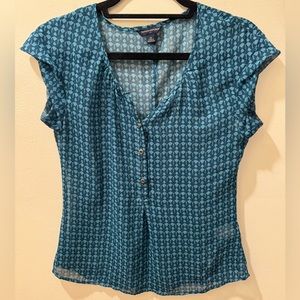 Banana Republic Sheer Geometric Print with Silver Buttons